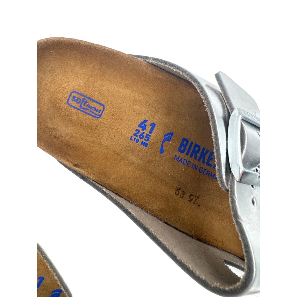 Birkenstock Arizona Soft Footbed Metallic Silver Leather Size W10/M8 Slip-On - Picture 9 of 14